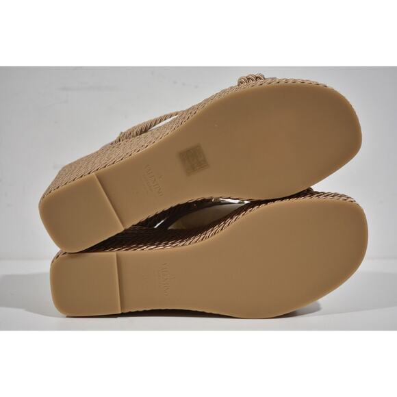 Valentino Rockstud Torchon Poudre Nude Cord Rope Wedge Backless Slide Sandal 42 - Picture 12 of 12